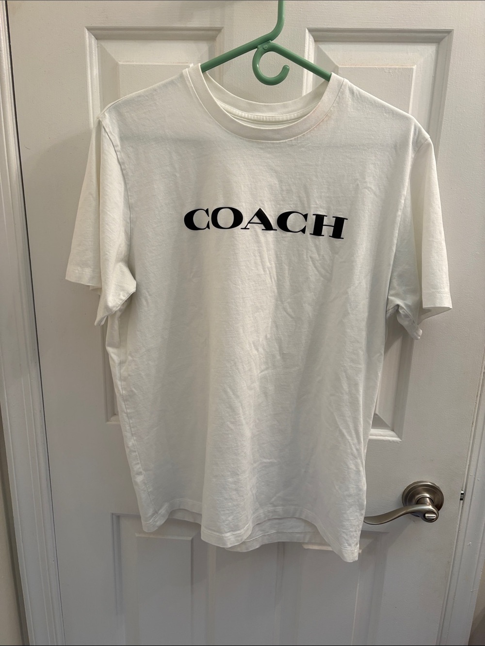 Coach White Short Sleeve Logo Tee with Black Print